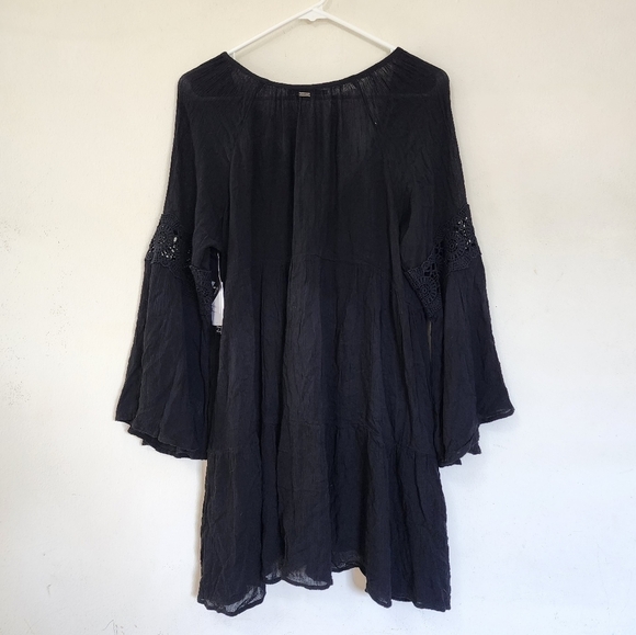 O’Neill Saltwater Solids Bell Sleeve Coverup Tunic Dress in Black size Large - Picture 4 of 7